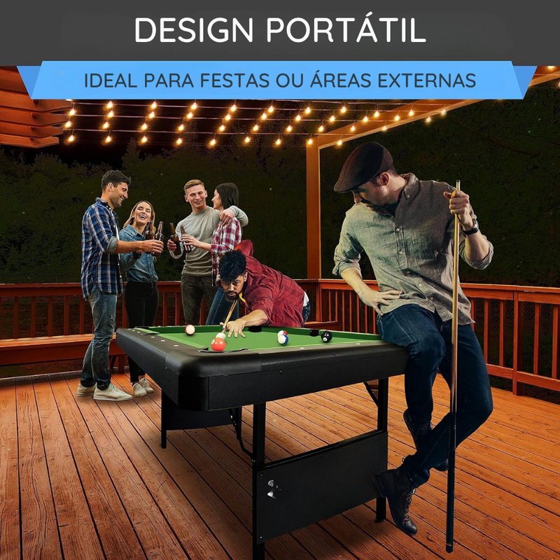 (ESTOQUE LIMITADO) Mesa de Bilhar Dobrável em MDF Reforçado - Suporta até 100kg + Kit Completo de Brinde
