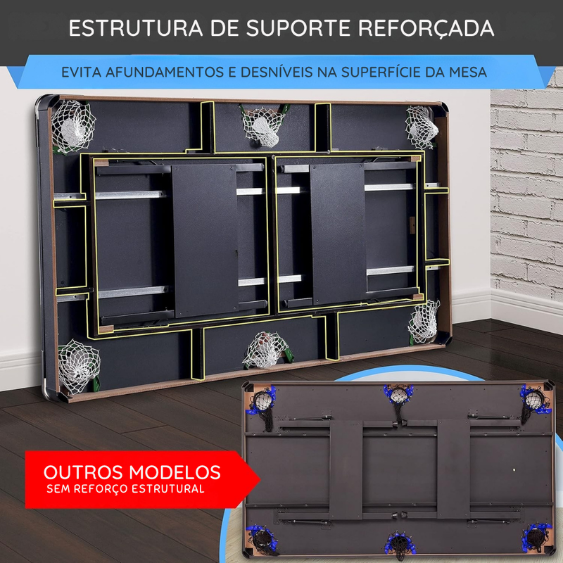 (ESTOQUE LIMITADO) Mesa de Bilhar Dobrável em MDF Reforçado - Suporta até 100kg + Kit Completo de Brinde