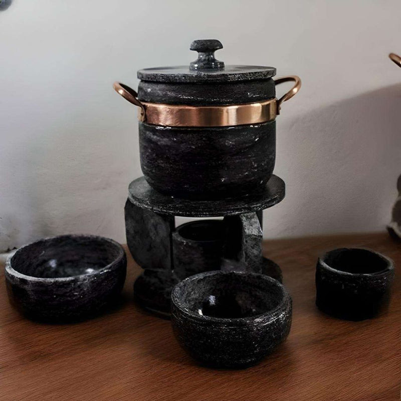 Kit Fondue em Pedra Sabão – Queijo ou Chocolate | Bigorna Cutelaria